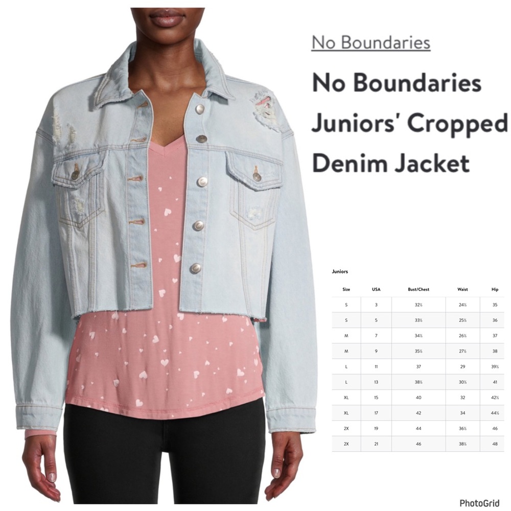 No Boundaries XXL (19) plus size junior blue cropped denim jacket NWT